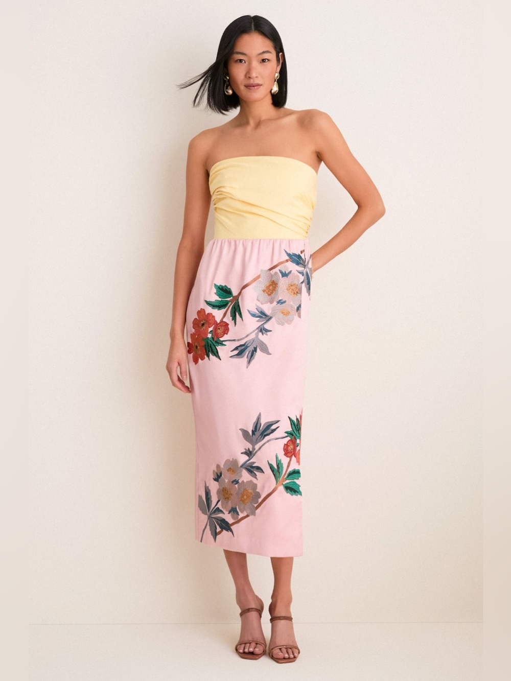 TUCKERNUCK Powder Pink Embroidered Satin Strapless Sonia Dress Size 2